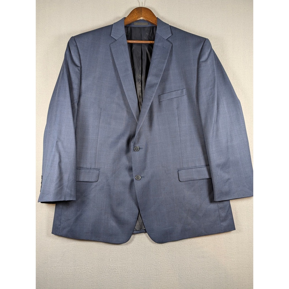 Calvin Klein Mens Blue Glen Plaid 100% Wool 2 Button Suit Jacket Blazer 48R